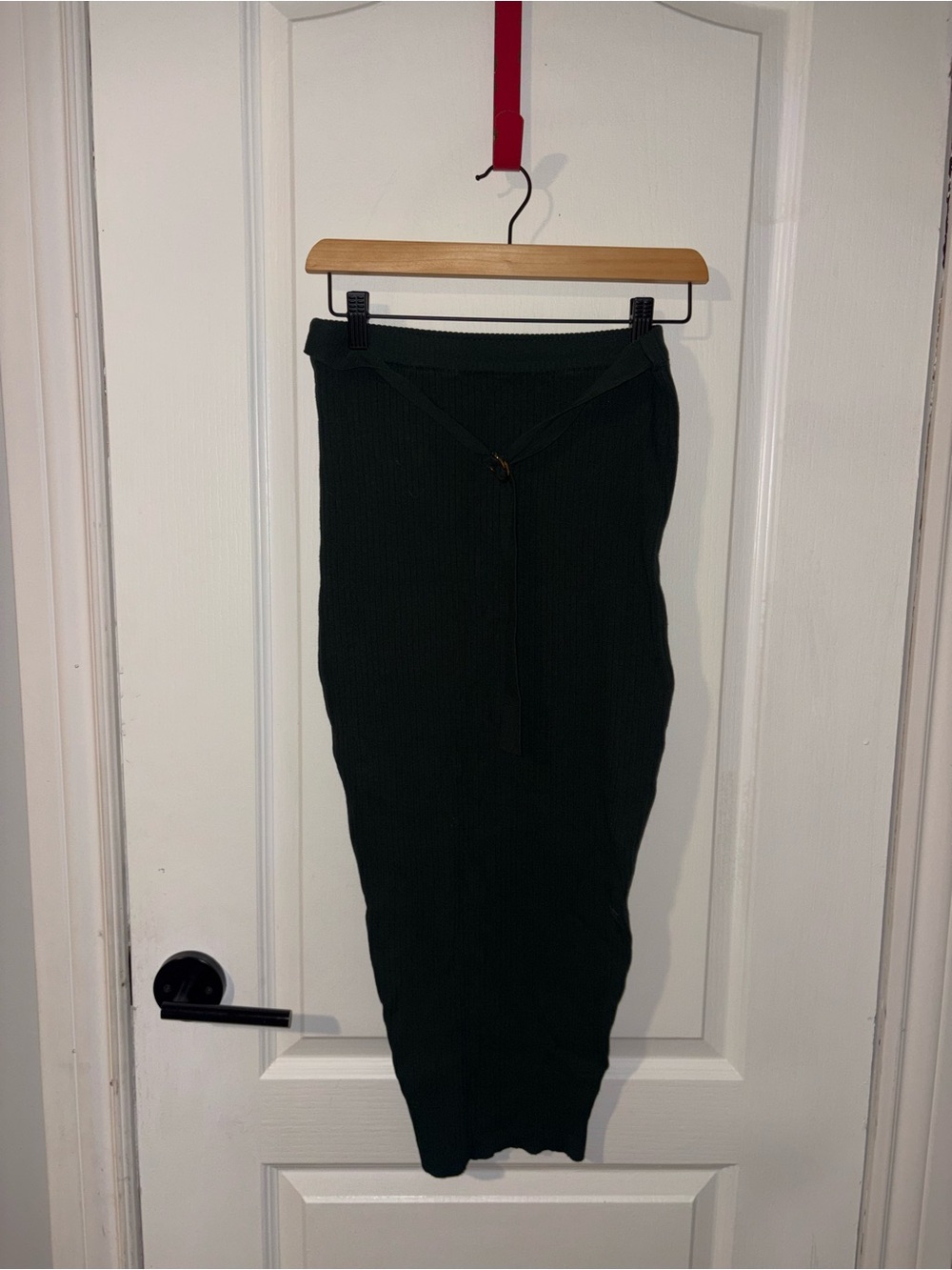 Naked Wardrobe | Green Ribbed Belted Skirt | Size Medium